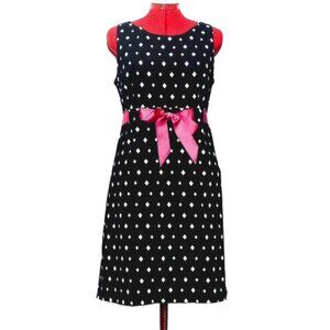 Jessica Howard Black And White Polka Dot Dress With Pink Sash US 12